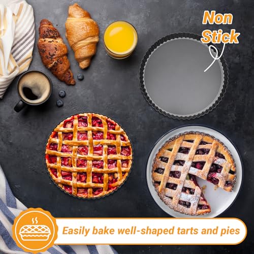 Tart Pan 9 Inch with Removable Bottom (Black-Round-4 pack / 9 Inch)