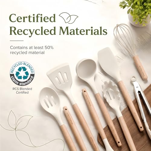 Silicone 10 Pcs Kitchen Cooking Utensils Set (CreamWhite)