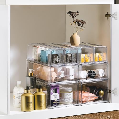 Clear Storage Drawers for Refrigerator with Handles (6 Pack / Small)
