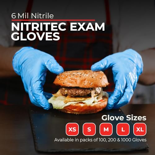 Heavy Duty 6 Mil Blue Nitrile Gloves Disposable Latex & Powder Free (100 Count / X-Small)