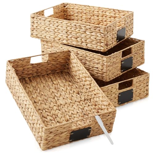 Set of 4 Water Hyacinth Pantry Baskets (Natural - Hyacinth / 12.5" x 17" x 5")