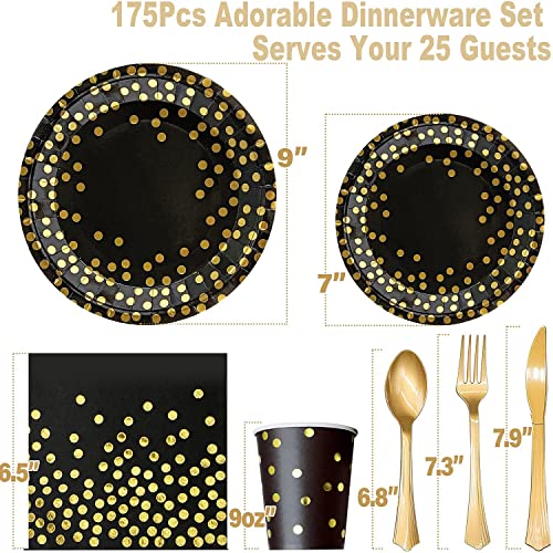Black Gold Paper Plates Set (175 Count)