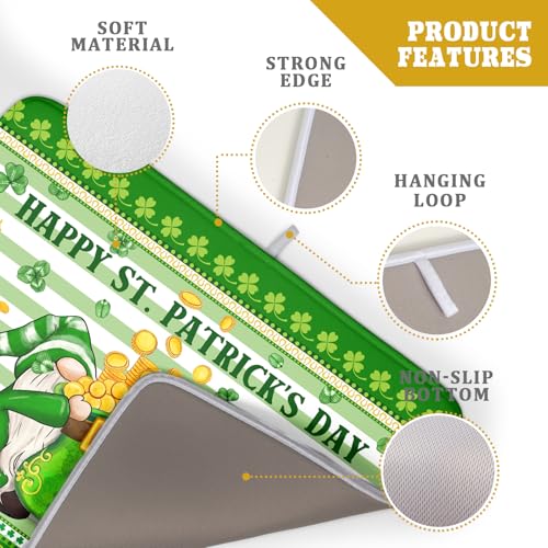 Shamrock Gnome Dish Drying Mat Coin Clover Dishes Fast Dry Mat 18x24 inch Absorbent Microfiber Dishware Drainer Pad for Kitchen Counter Sink (Shamrock Gnome Coin / 18" x 24")