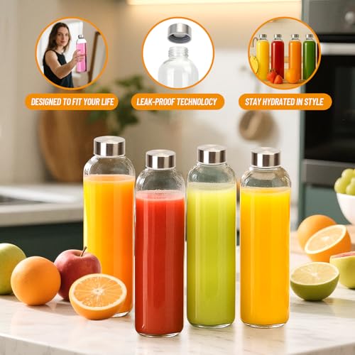 32 oz Clear Glass Water Bottles with Lids (Glass Bottle 3 Pack / 32 Ounces)