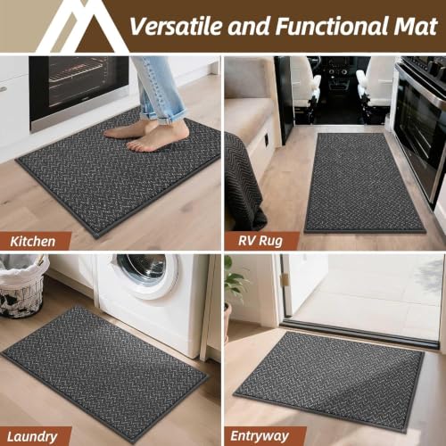 Dirt Trapper Door Mat 17"x30" Non Slip Washable Dark Grey (Dark Grey / 17inx30in)