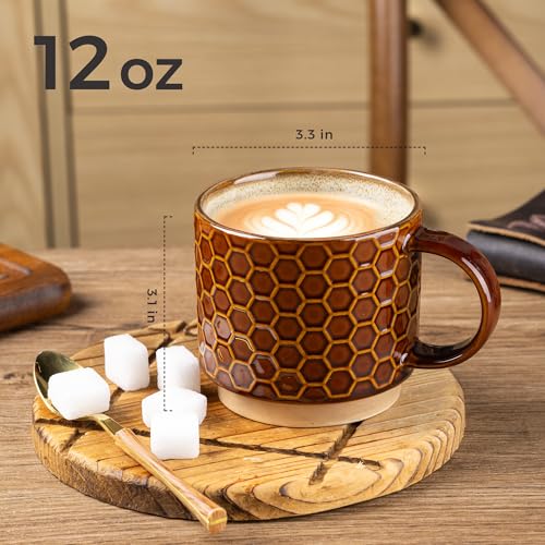 12 OZ Stackable Coffee Mugs Set of 4 (Caramel / 12 Ounces)