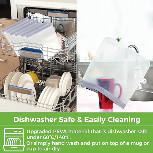 18 Pack Reusable Food Storage Bags Dishwasher Safe (18 Pack-6 Gallon 6 Sandwich 6 Snack / Gray)
