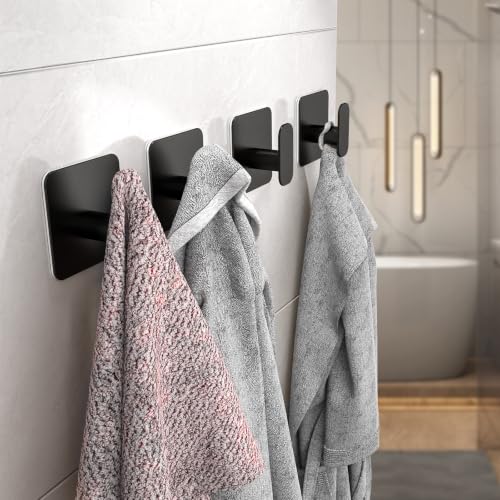 4 Pack Large Heavy Duty Wall Hooks (Black-Large4)