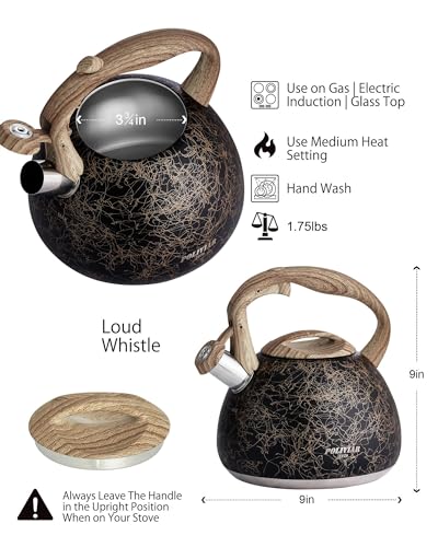 POLIVIAR Tea Kettle (2.7 Quarts / Black/Gold)