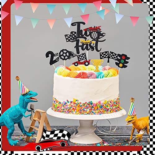 49 Pcs Two Fast Cake Topper Car Cupcake Topper 2nd Birthday Decor