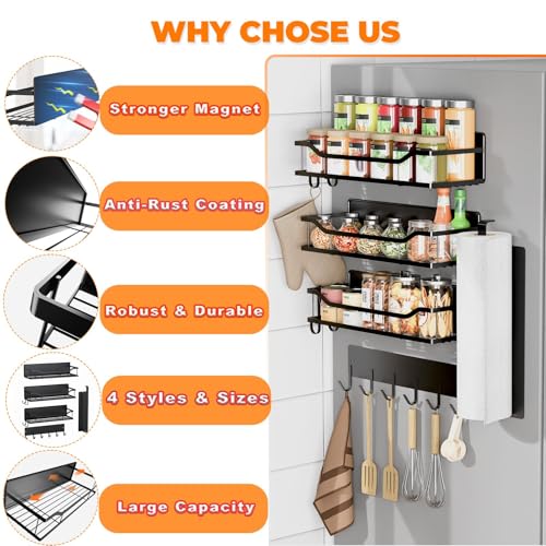 5 Pack Multifunctional Magnetic Shelves for Refrigerator Spice Rack & Washing Machine Organize (Flat style, Black)