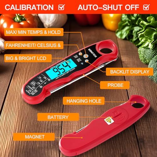 Digital Instant Read Meat Thermometer for Cooking (Red)