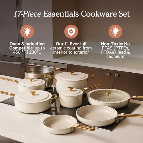 Essentials Complete Cookware Set (Cream / 17 piece)