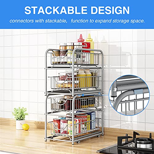 2 Tier Pull Out Organizer Under Sink Sliding Cabinet Rack (Silver)