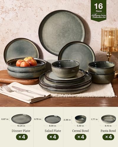 Milkyway 16 Piece Dinnerware Set with Pasta Bowls (Greenish Brown / Service for 4 (Include Pasta Bowls))
