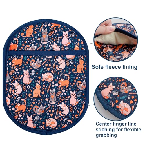 Pot Holders with Transparent Clear Silicone Shell and Nice Cat Flower (Potholders / Navy, Cat)