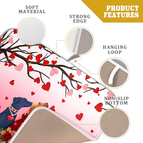 Love Dog Dish Drying Mat 16"x18" Red Heart Microfiber Dish Drainer Mat Hanging Loop Absorbent Fast Dry Pad Kitchen Counter Bar Accessories (Love Dogs / 16" x 18")
