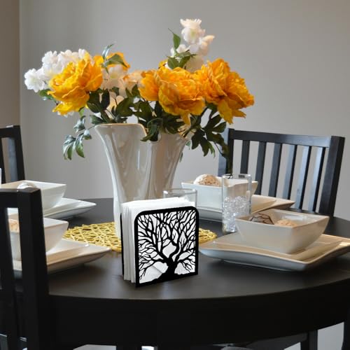 Tree Trunk Black Metal Napkin Holder for Table 4.9" x 4.9" x 1.9"