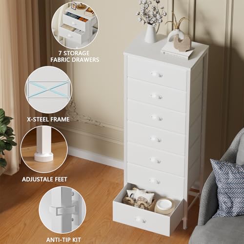 White Tall Dresser for Bedroom (White / 11.8"D x 15.8"W x 43.3"H (7 Drawers))