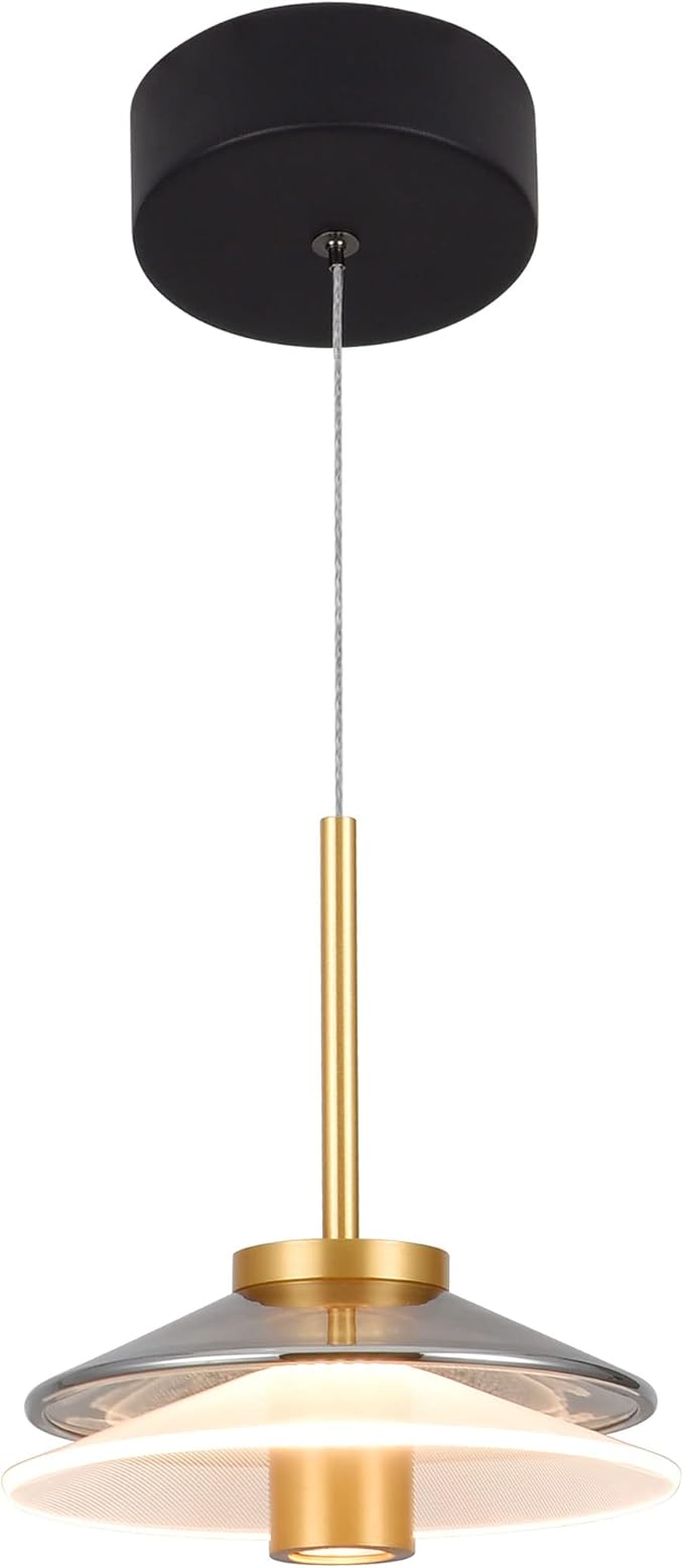 VONN Lighting Verona VAP2311BL 7" 1-Light Integrated LED ETL Certified Black Height Adjustable Pendant Lighting with Glass Shade