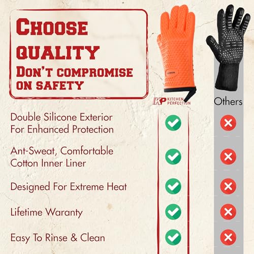 XL Silicone Pizza Oven Gloves Heat Resistant Oven Mitts (Torch Orange / X-Large)