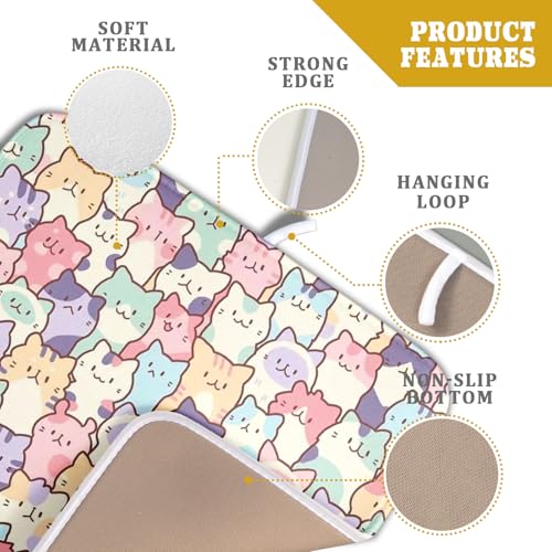 Colorful Cats Dish Drying Mat 16x18 inch Cute Animal Microfiber Reversible Fast Dry Dishes Drainer Rack Pad for Counter Kitchen Table Decor (Colorful Cats / 16" x 18")