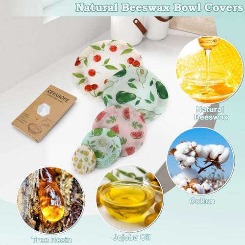 5Pcs Reusable Beeswax Elastic Bowl Covers for Bread Proofing and Food Cover (Colored Fruit)