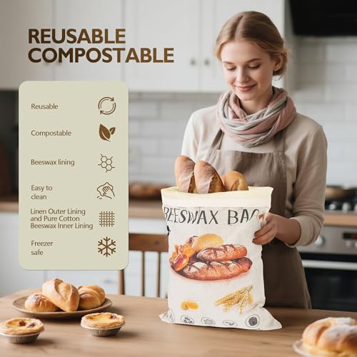 2 Pack Beeswax Bread Bag (Bread print color)