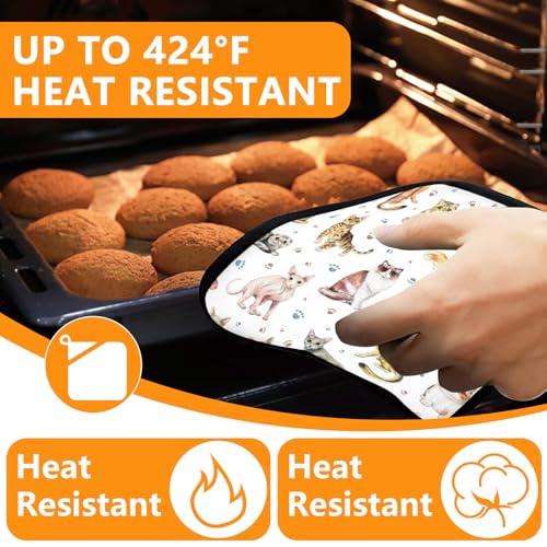 Cute Cats Oven Mitts and Pot Holders Sets 4Pcs (Cute Cats)
