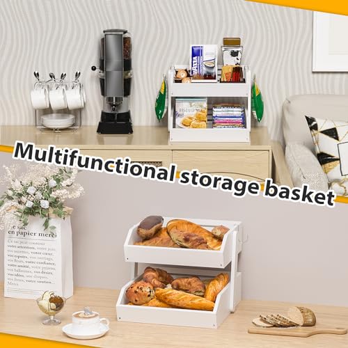 Bamboo Fruit Basket for Kitchen (2-Tier White)