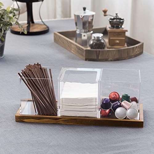 Coffee & Tea Station Organizer with Acrylic Compartments (Brown, Clear)