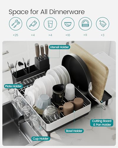 Dish Drying Rack (Silver + Black / 19.9"D x 19.1"W x 8.9"H)