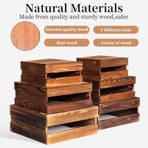 6 Piece Rustic Wood Buffet Risers with Mini Signs for Dessert Table (Rustic Wood / 6 Pcs (8.0", 7.0" ,6.5"))
