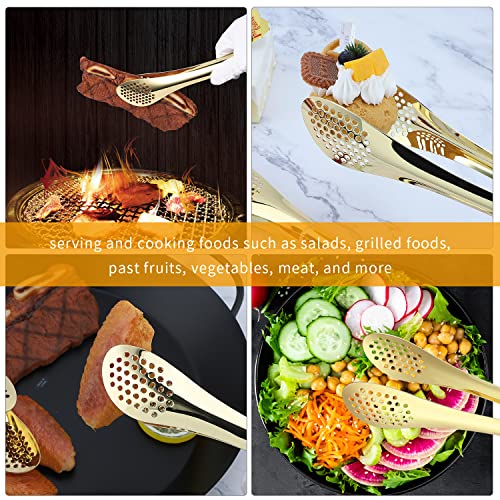 Chef Kitchen Tongs Stainless Steel Food Serving Tongs Set of 3 (gold 7" 9" & 11" Serving Tongs)