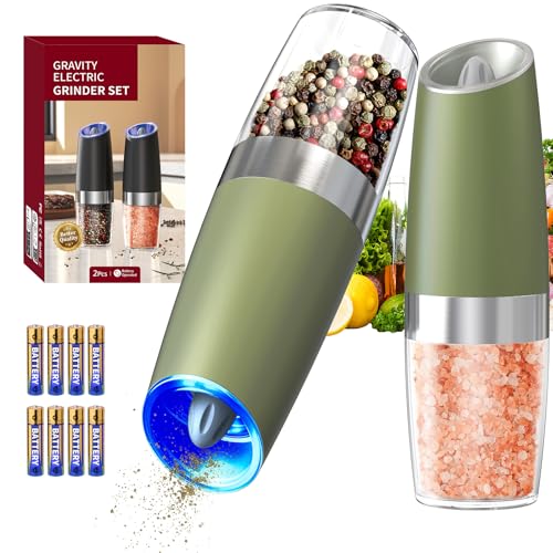 Gravity Electric Salt and Pepper Grinder Set Automatic Salt and Pepper Grinder Set with LED Light (Battery / Green)