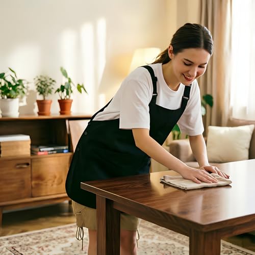 Waterproof Reversible Adjustable Bib Apron with 6 (6 Pockets Black)