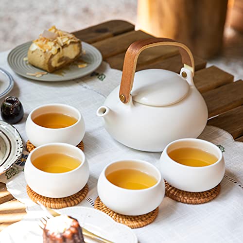 Japanese Tea Set with 4 Cups (03-White Teapot/4 Cups)