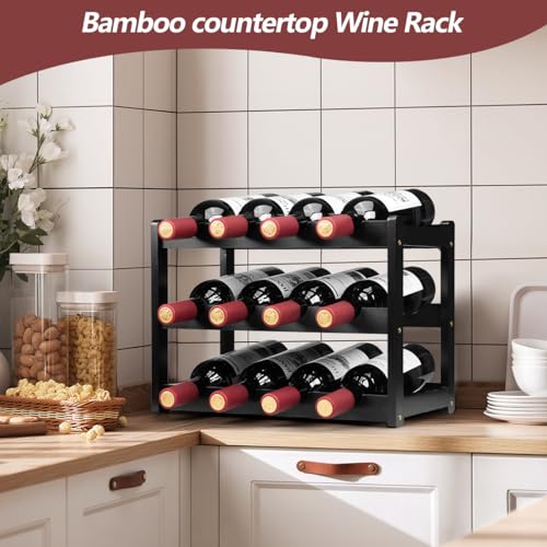 Bamboo Wine Rack (3 Tier Black)