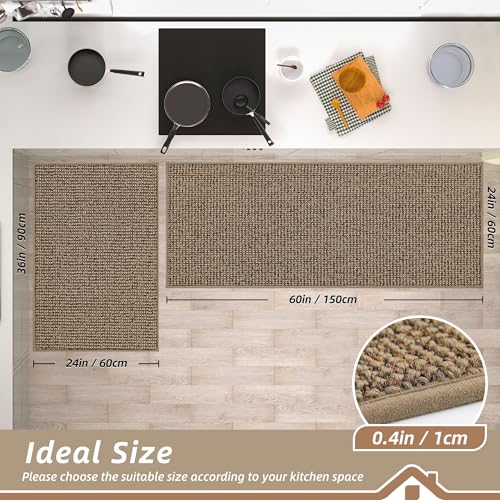 Kitchen Rugs and Mats 2PCS Non (Taupe / 24"x36"+24"x60" (Rectangular))