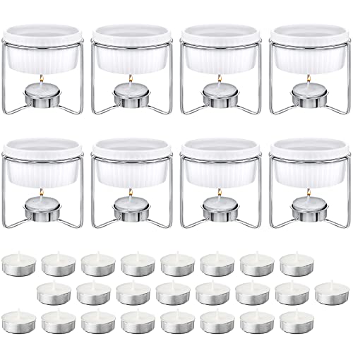 8 Pcs Ceramic Butter Warmers & 32 Tealight Candles (White, Gray)