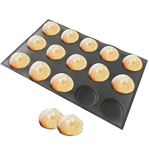 Silicone Hamburger Bread Forms Round Shape Bread Tray Silicone Perforated Silicone Bakery Molds Crusty Bread Bakeware (15 Caves 4" Round Shape)