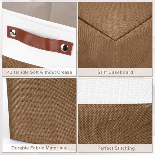 Collapsible Fabric Storage Cubes 11x11 Cube Storage Bins (Brown / Off-White / Cube - 11"x11"x11")