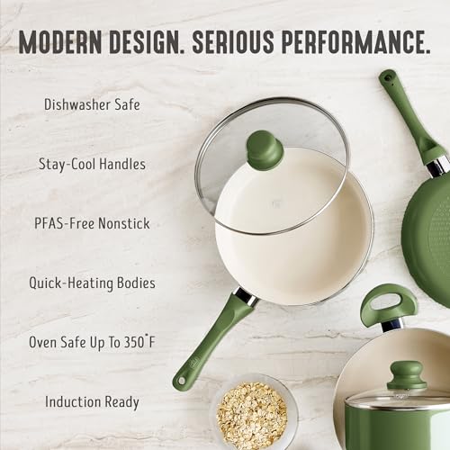 2QT Ceramic Nonstick Saucepan with Lid (2 Quarts / Sage Green)