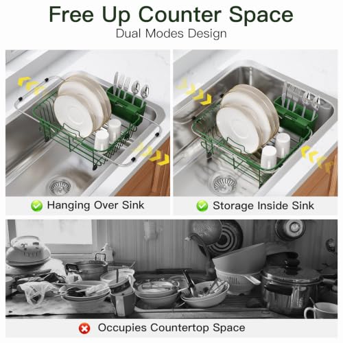Green Dish Drying Rack in Sink with Utensil Holder (Green / For 10"-12"w Sink)