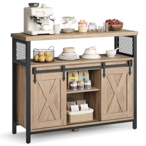 Buffet Cabinet (Without Power Outlet and Light / 13"D x 39.4"W x 31.5"H / Camel Brown + Ink Black)