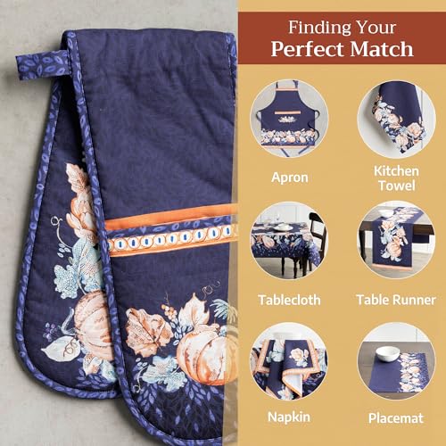 Double Oven Mitts 100% Cotton Double Oven Glove (072 - Pumpkin Blues / 7" x 35" (Double Oven Mitt))