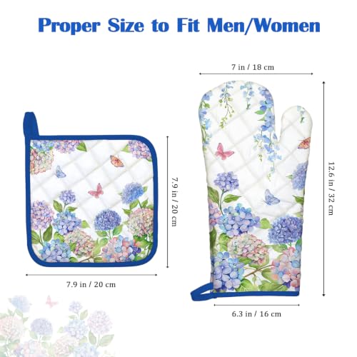 Hydrangea Floral Oven Mitts and Pot Holders Set (Hydrangea / Oven Mitt x1 & Pot Holder x1)
