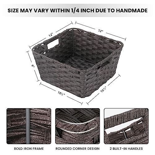 2 Pack Plastic Wicker Bathroom Baskets (12" x 12" x 6" / Dark Grey)