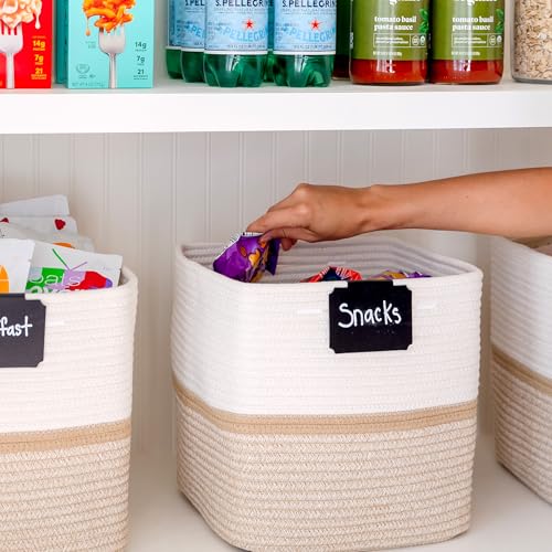 Storage Cubes 11 Inch Cotton Rope Woven Baskets for Organizing (Off White & Tan Brown & Mixed Tan Brown)
