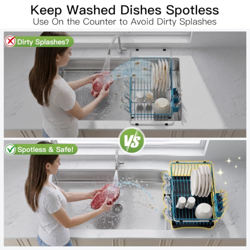 Blue Dish Drying Rack in Sink with Drainboard and Utensil Holder (Blue / For 12"-30"w Sink, with Drainboard)